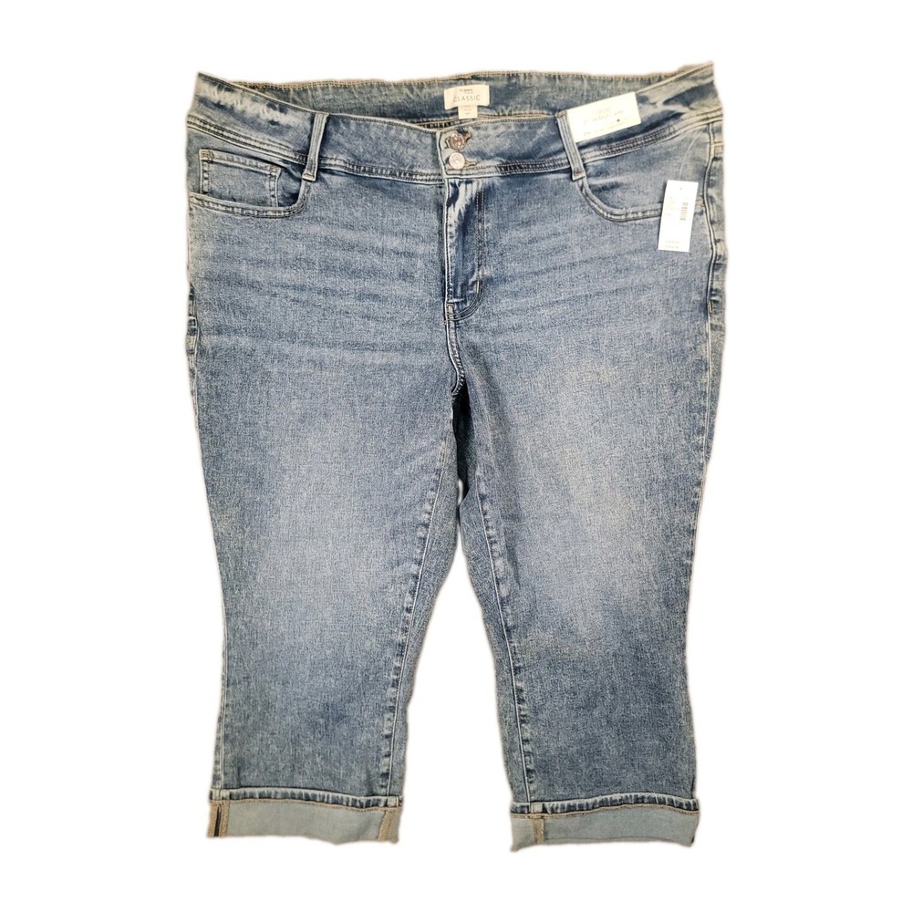 Maurices Classic Skinny Capri Jeans NWT 22W Womens Blue Acid Wash Stretch Cuffed